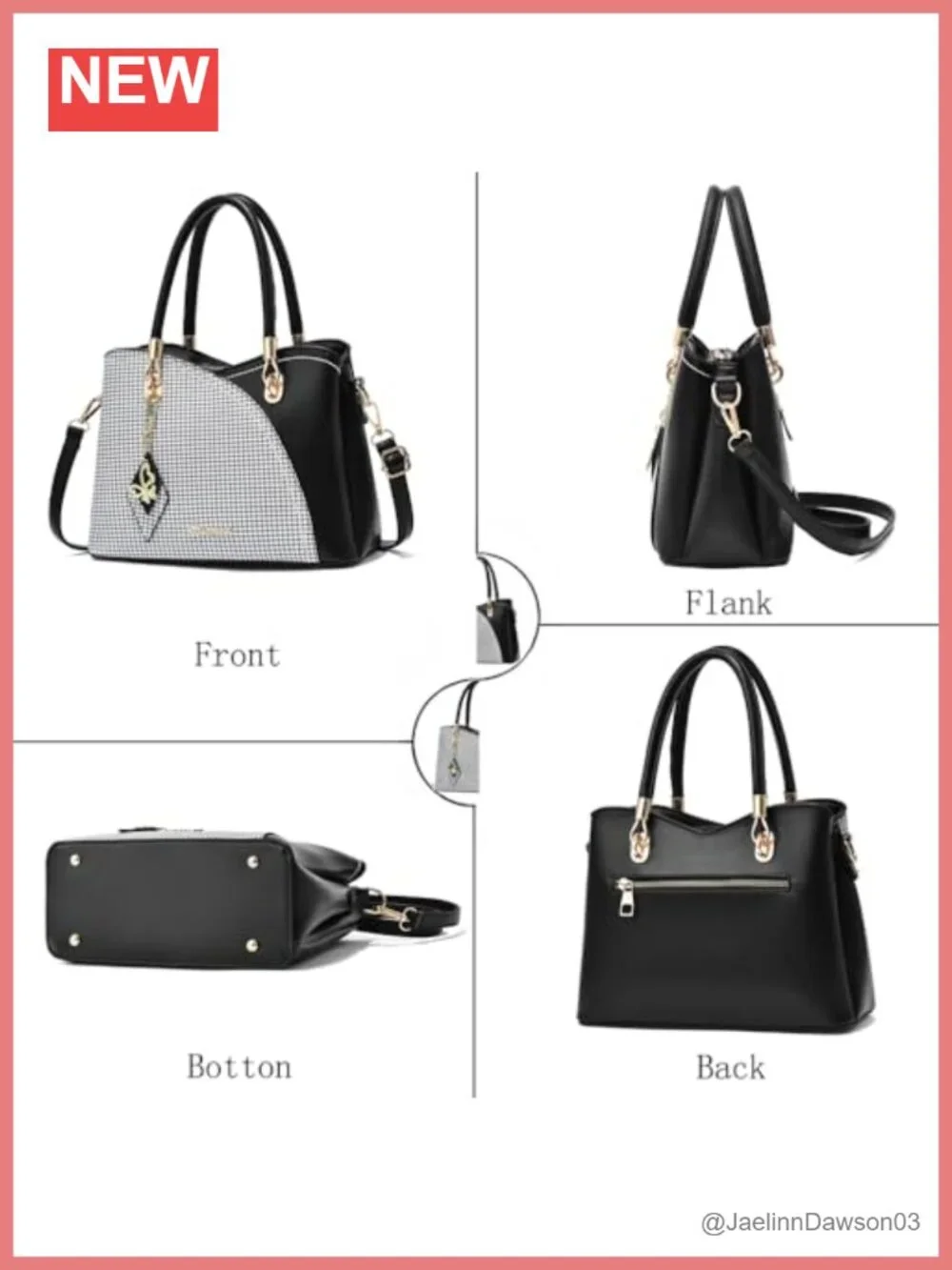 Vegan PU Leather Satchel Tote Bag with Shoulder Strap Gold Hardware